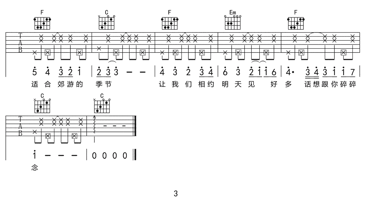 刘瑞琦《元气夏天》吉他谱_C调指法拍弦版