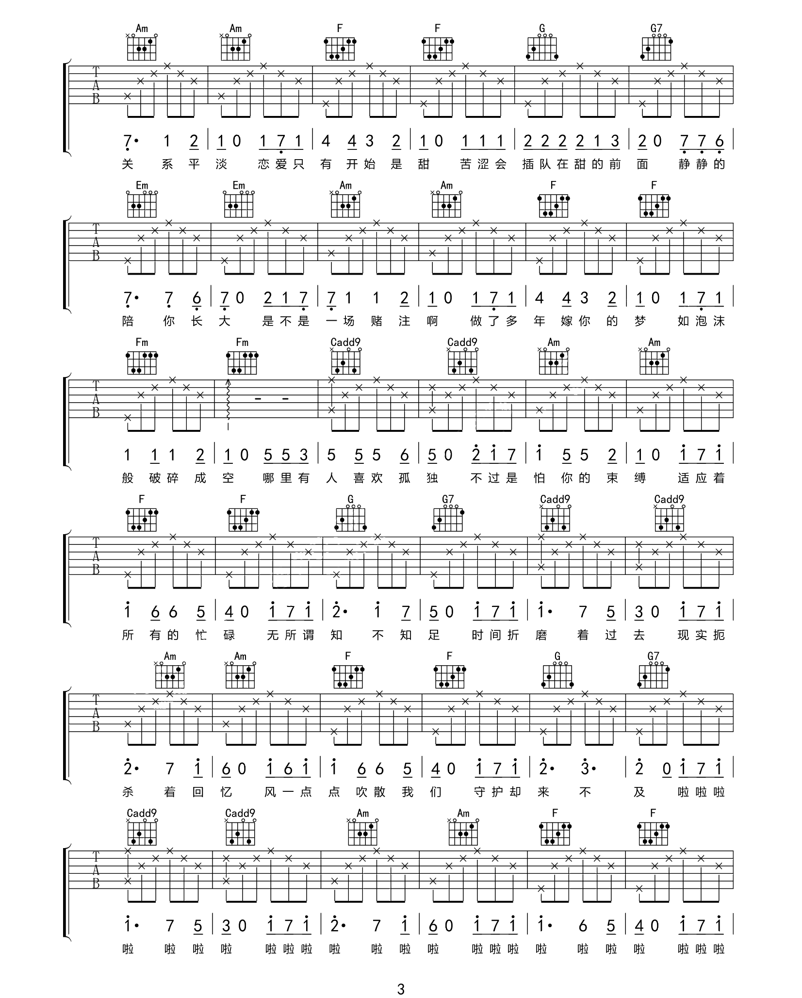 解忧邵帅《听众的故事》吉他谱_C调指法弹唱谱