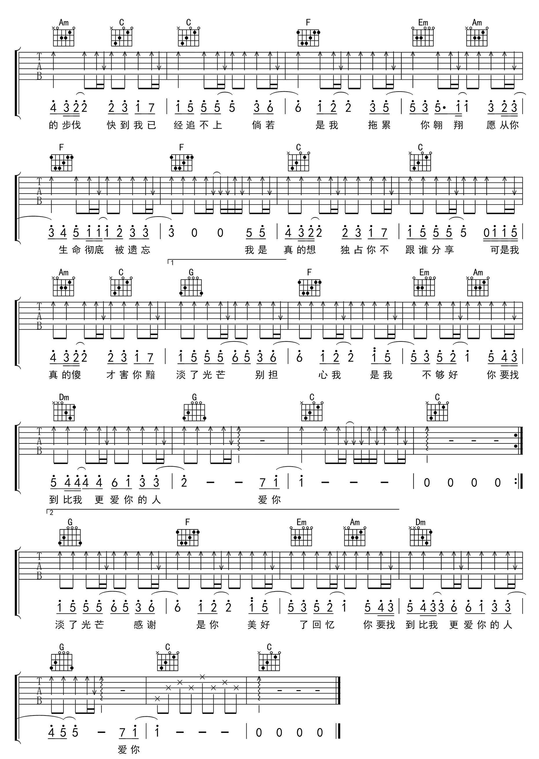 徐佳莹《真的傻》吉他谱_C调指法简单版