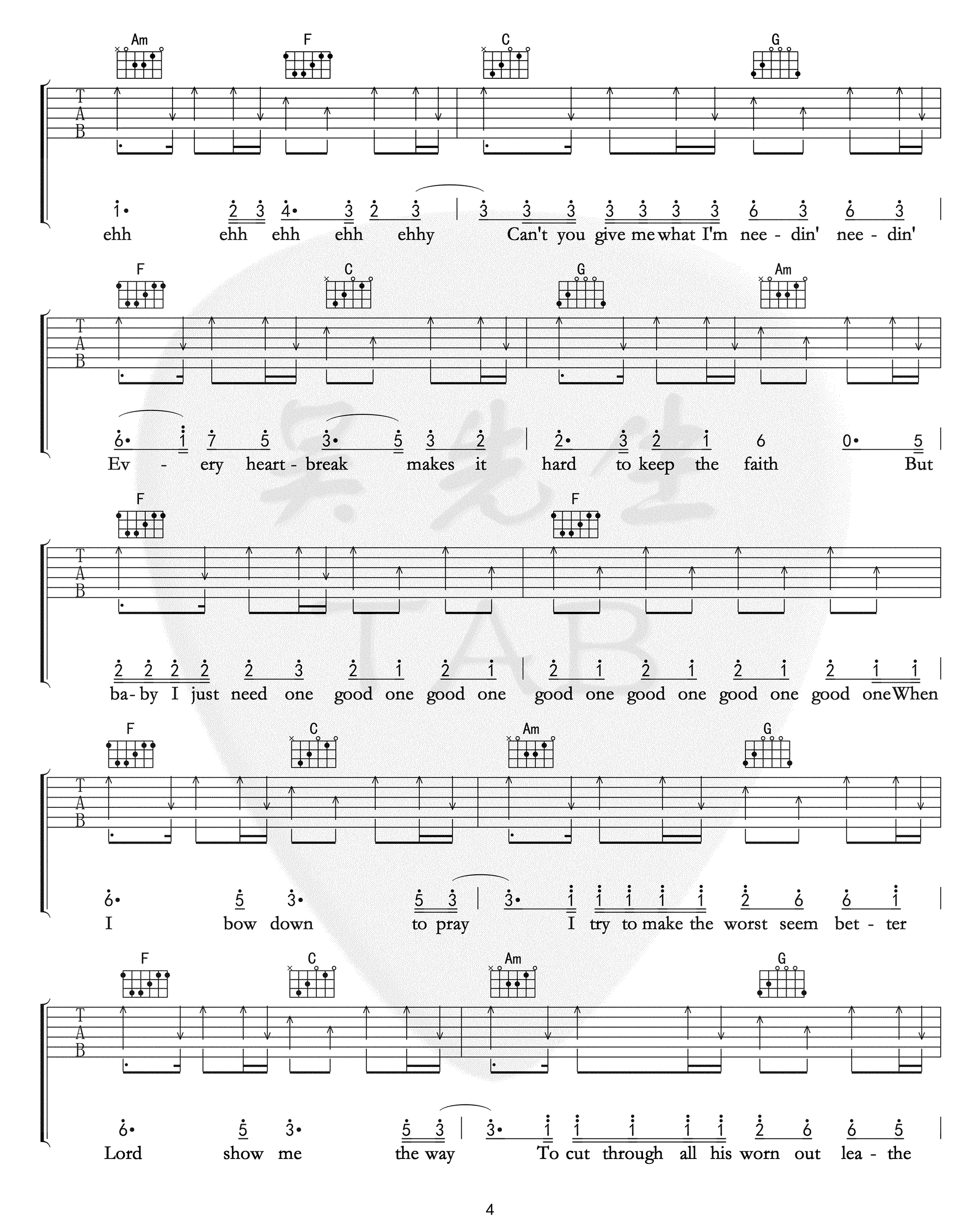 Lady Gaga《Million Reasons》吉他谱_C调原版 Lady Gaga《Million Reasons》吉他谱_C调原版