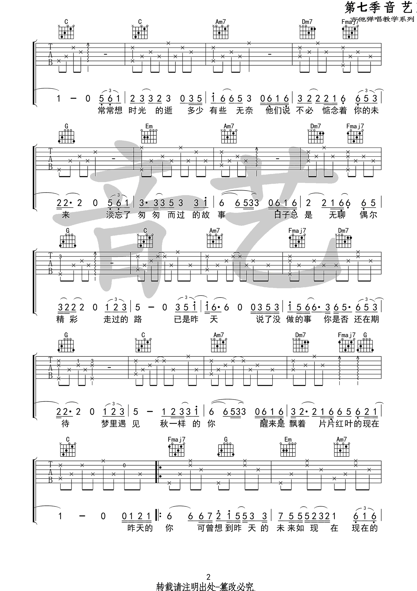 好妹妹乐队《昨天的你的现在的未来》吉他谱_C调指法弹唱谱