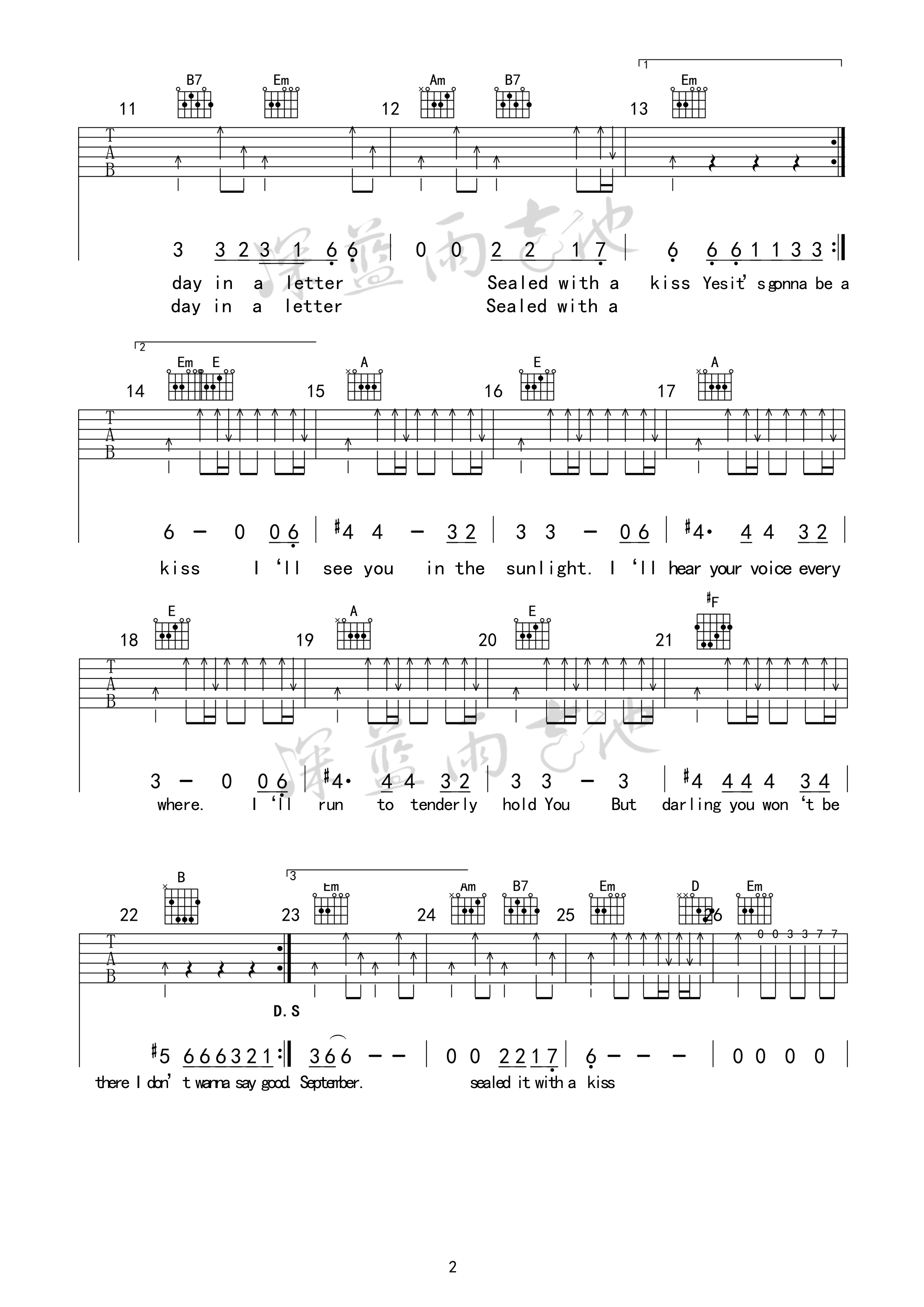 Brian Hyland《Sealed With A Kiss》吉他谱_G调指法原版弹唱谱