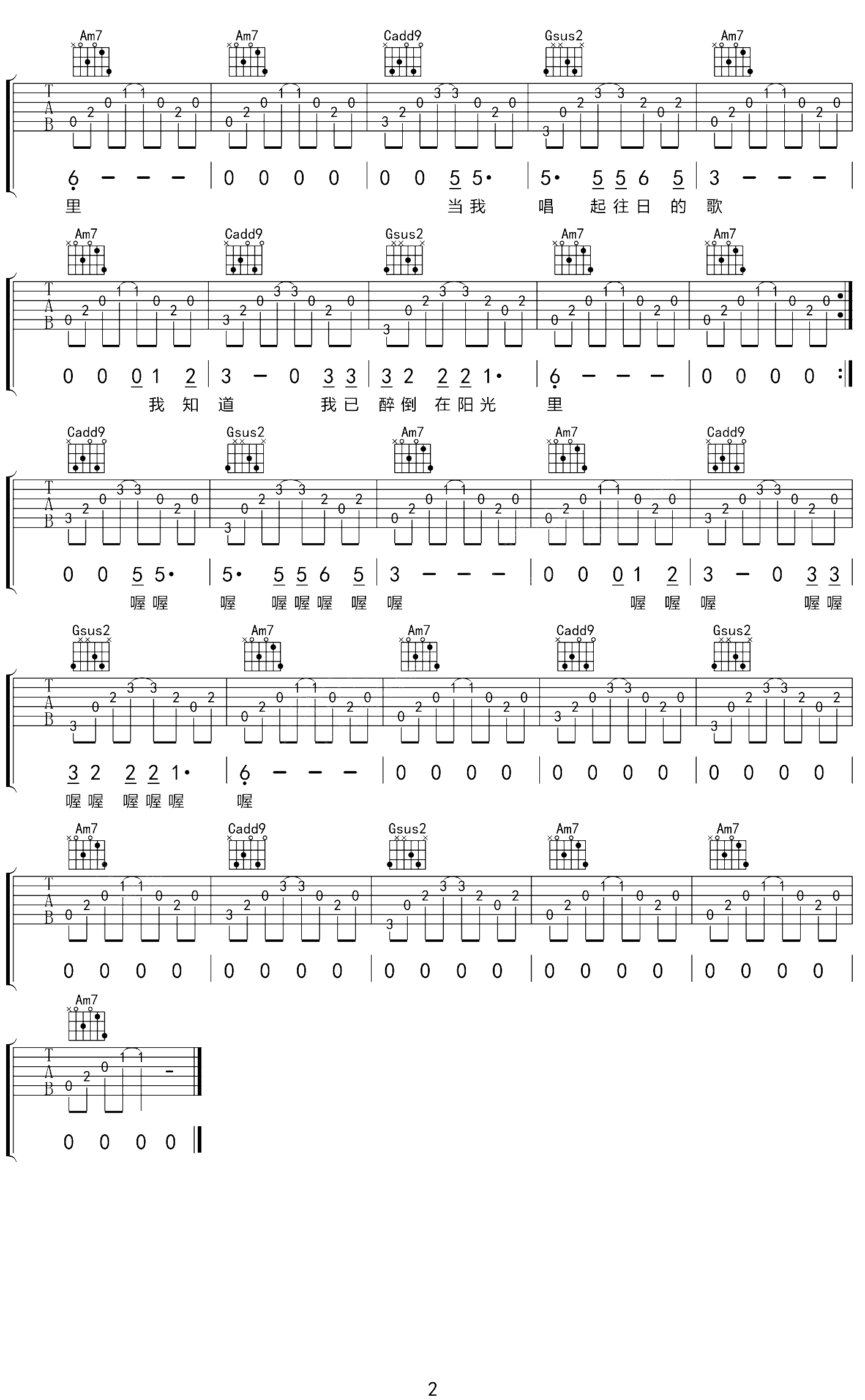 张过年《世界》吉他谱_C调指法原版弹唱谱 张过年《世界》吉他谱_C调指法原版弹唱谱