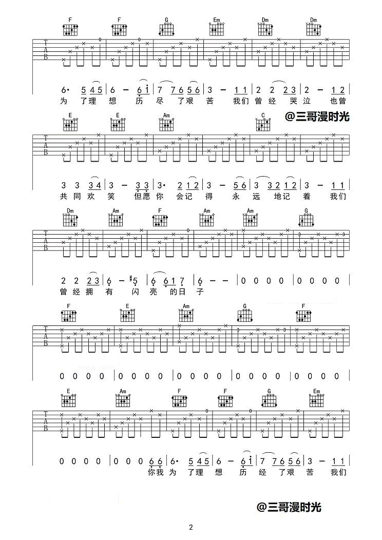 罗大佑《闪亮的日子》吉他谱_C调指法弹唱谱 罗大佑《闪亮的日子》吉他谱_C调指法弹唱谱