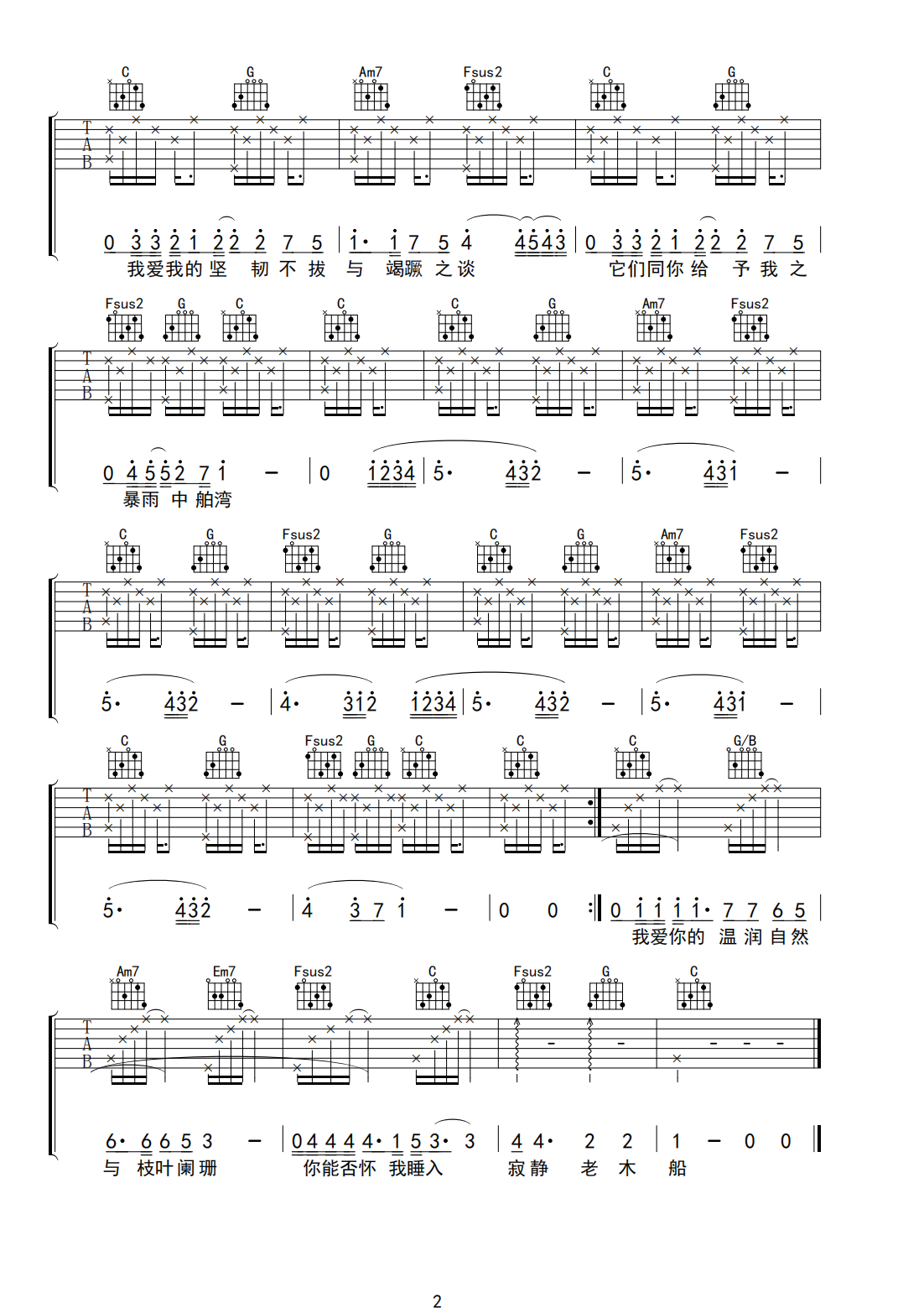 崔开潮《所象》吉他谱_C调指法原版弹唱谱 崔开潮《所象》吉他谱_C调指法原版弹唱谱