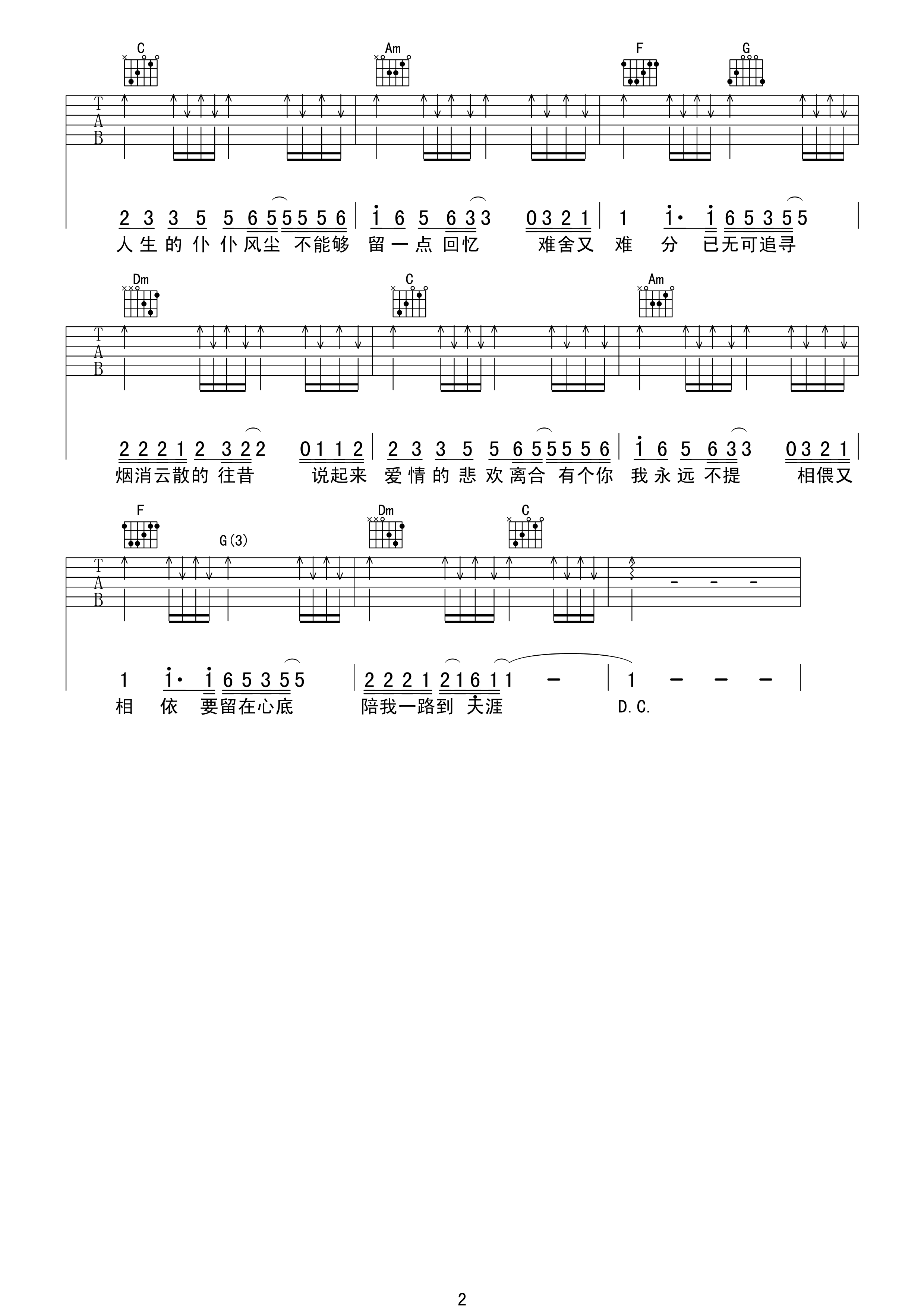 谭咏麟《难舍难分》吉他谱_C调指法原版弹唱谱 谭咏麟《难舍难分》吉他谱_C调指法原版弹唱谱