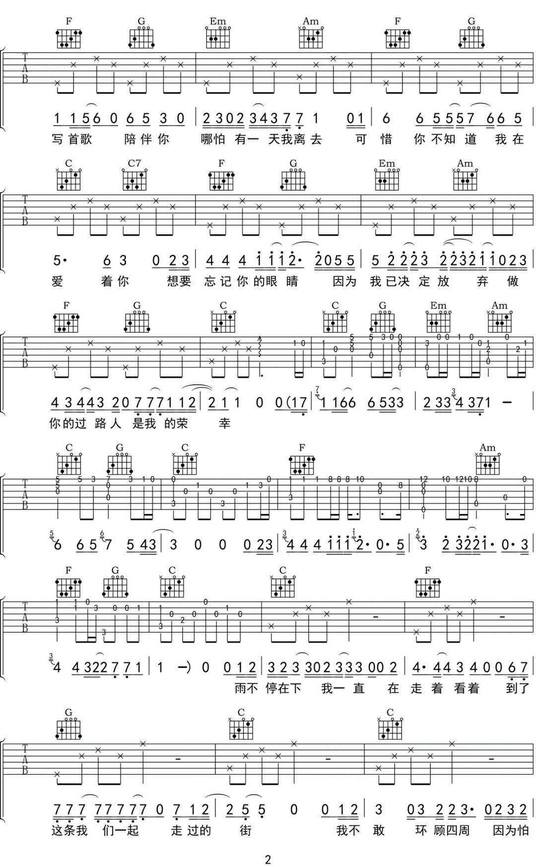 江皓南《路过南京路过你》吉他谱_C调简单版