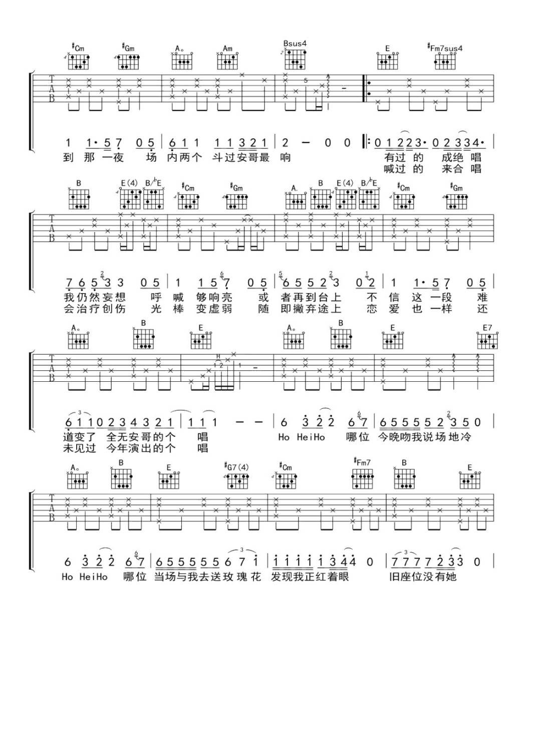 关智斌《眼红馆》吉他谱_E调指法原版弹唱谱