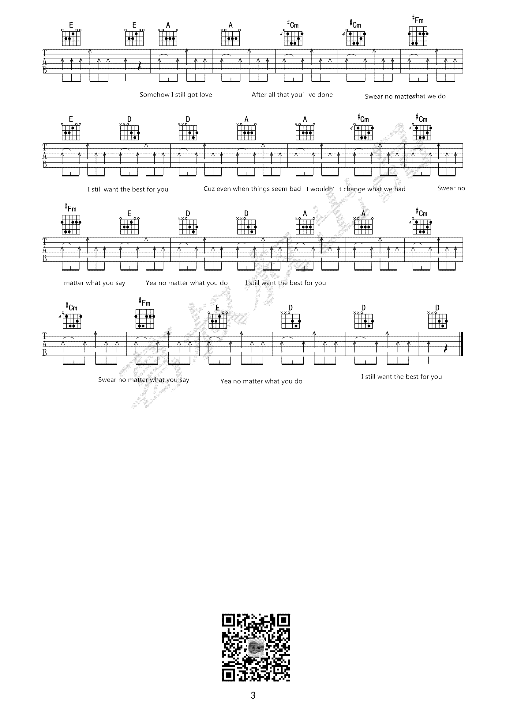 欧阳娜娜《The Best For You》吉他谱_A调扫弦版 欧阳娜娜《The Best For You》吉他谱_A调扫弦版