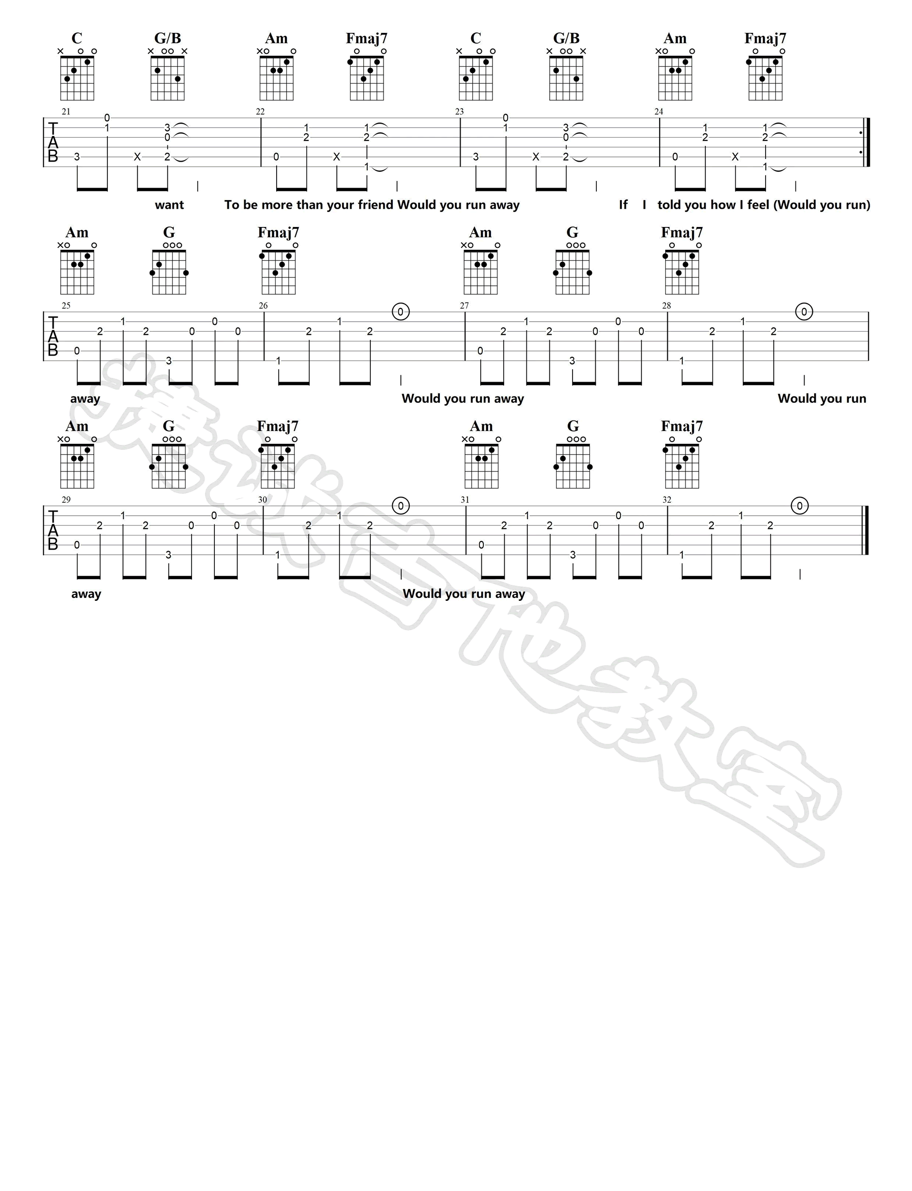 沈以诚/Hurts《Chaperon》吉他谱_C调原版