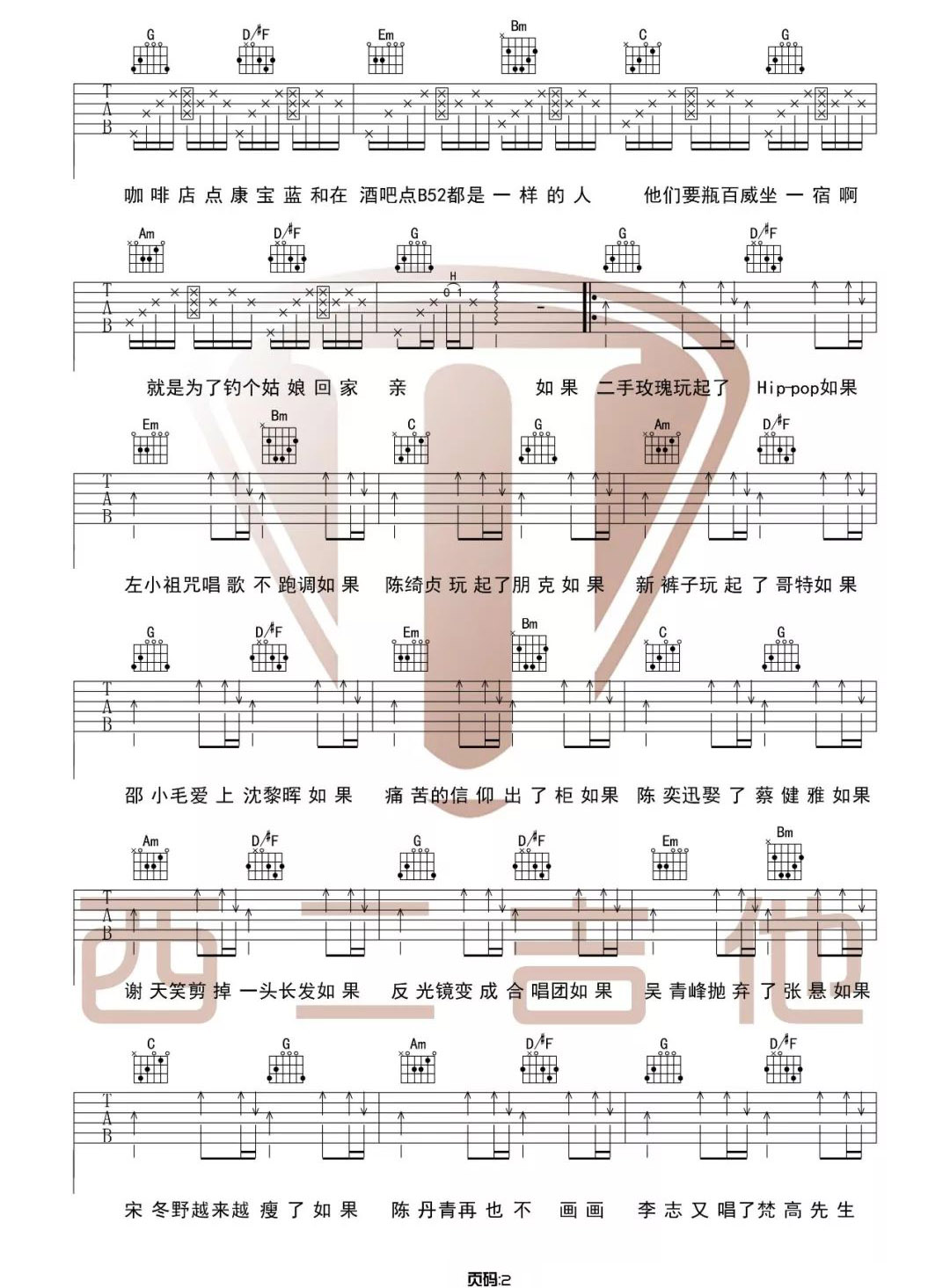 晓月老板《我的枪声里》吉他谱_G调指法拍弦版