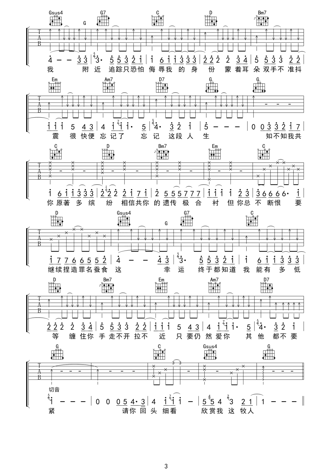 周柏豪《传闻》吉他谱_G调指法原版弹唱谱