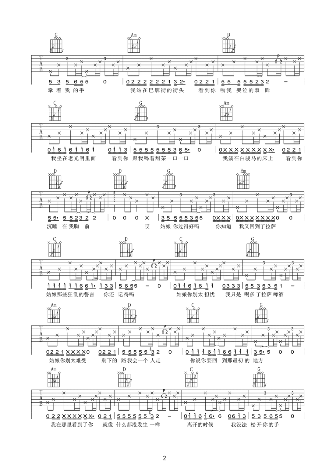 风子《拉萨啤酒》吉他谱_G调指法弹唱谱