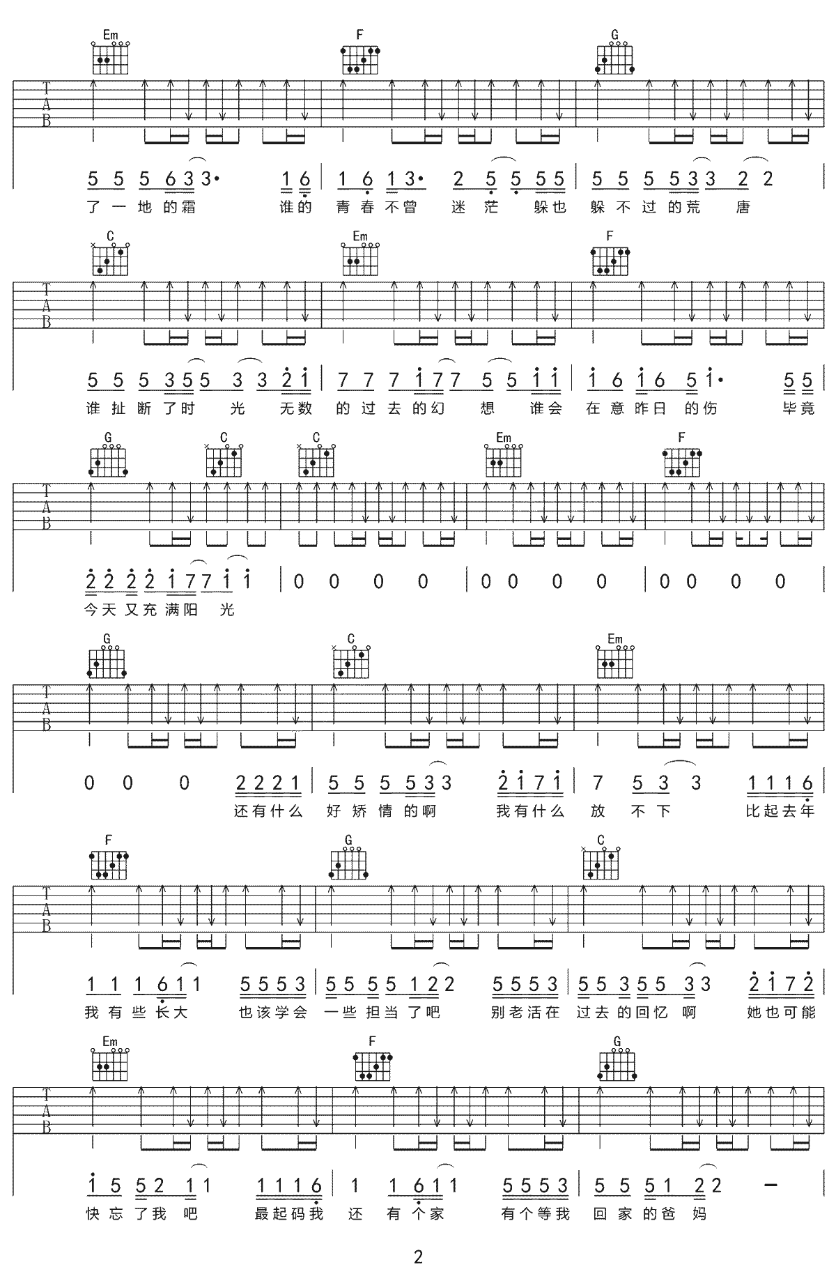 解忧邵帅《过期的青春》吉他谱_C调扫弦版