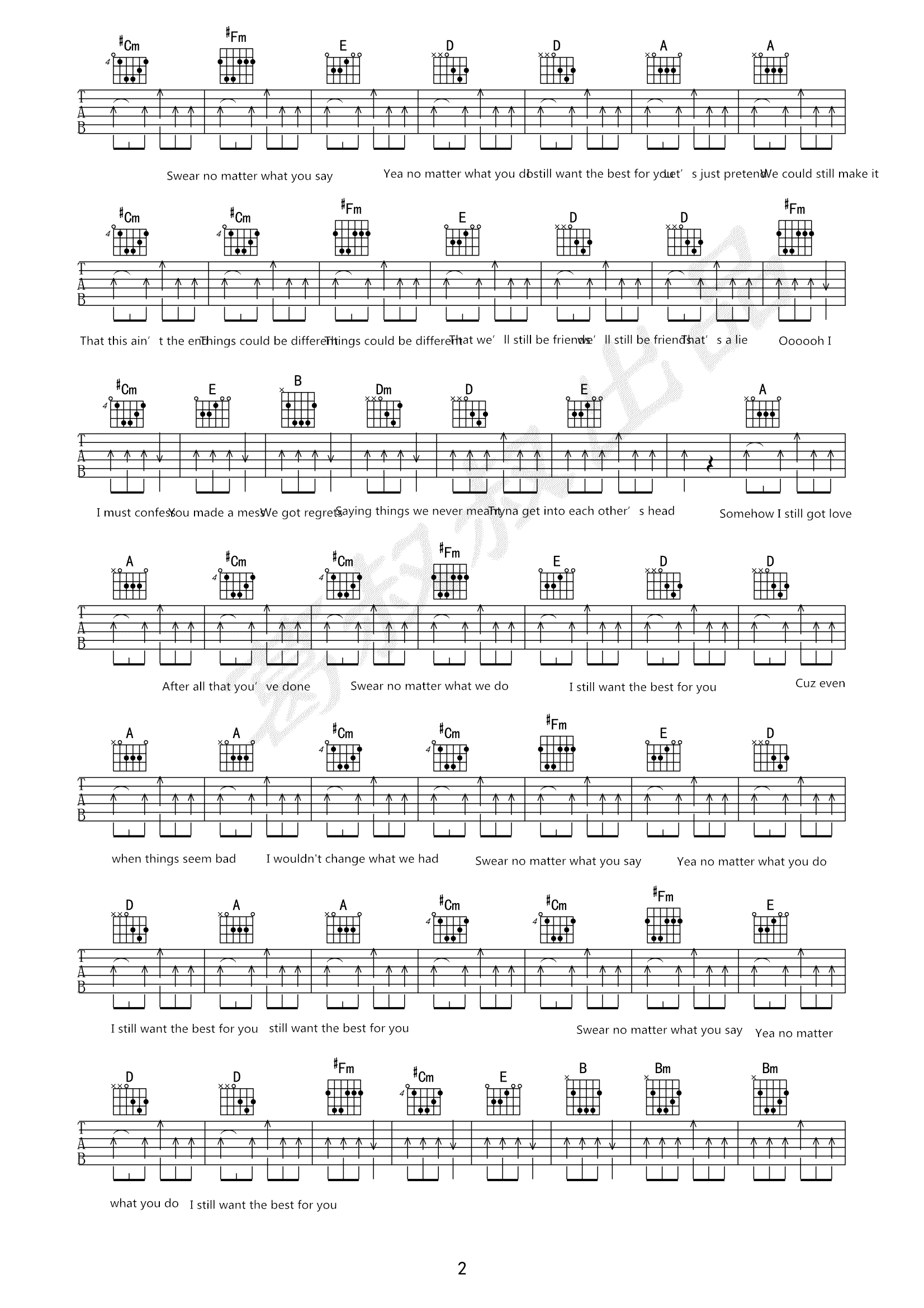 欧阳娜娜《The Best For You》吉他谱_A调扫弦版 欧阳娜娜《The Best For You》吉他谱_A调扫弦版