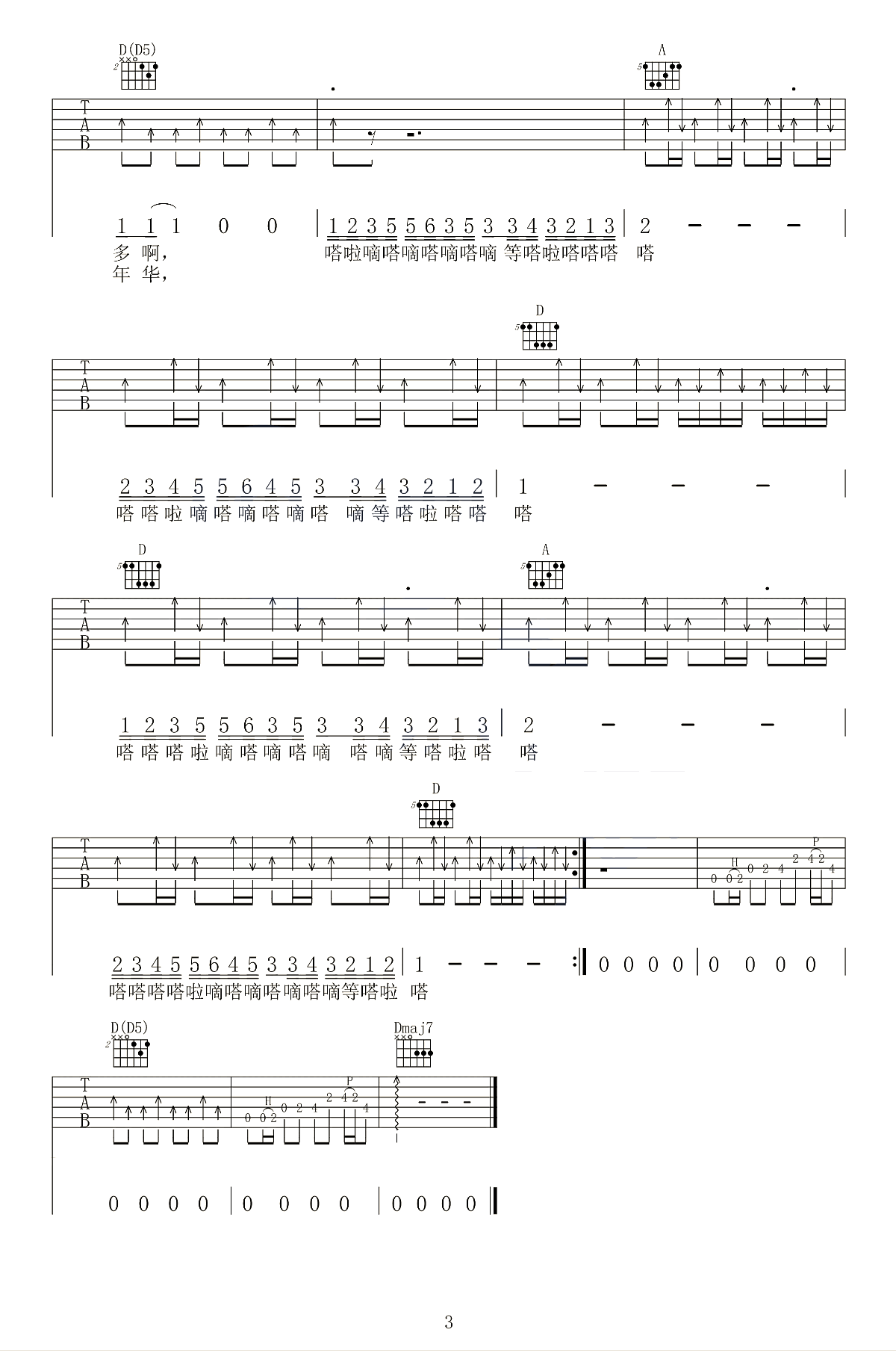 马条《塔吉汗》吉他谱_D调指法原版弹唱谱