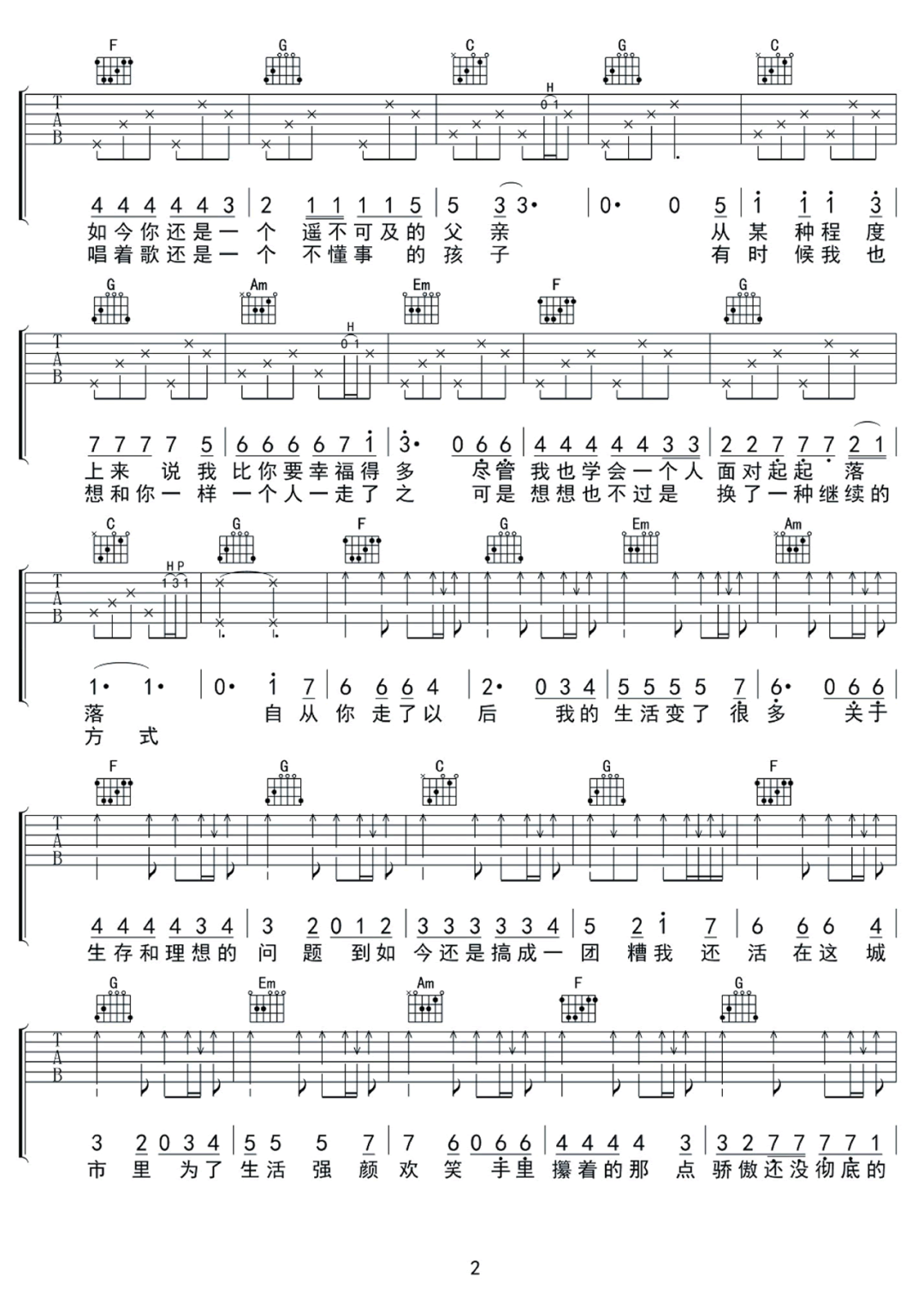 莫染《给英格兰友人》吉他谱_C调原版弹唱谱