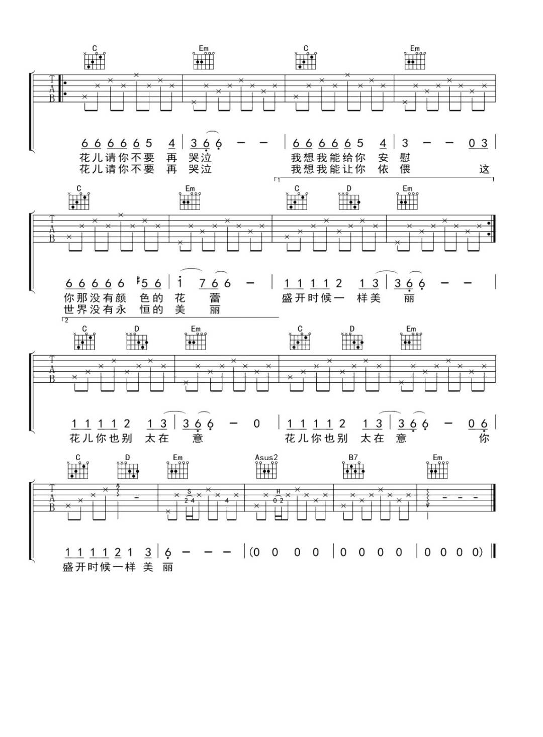 陈楚生《她们》吉他谱_G调指法原版弹唱谱 陈楚生《她们》吉他谱_G调指法原版弹唱谱