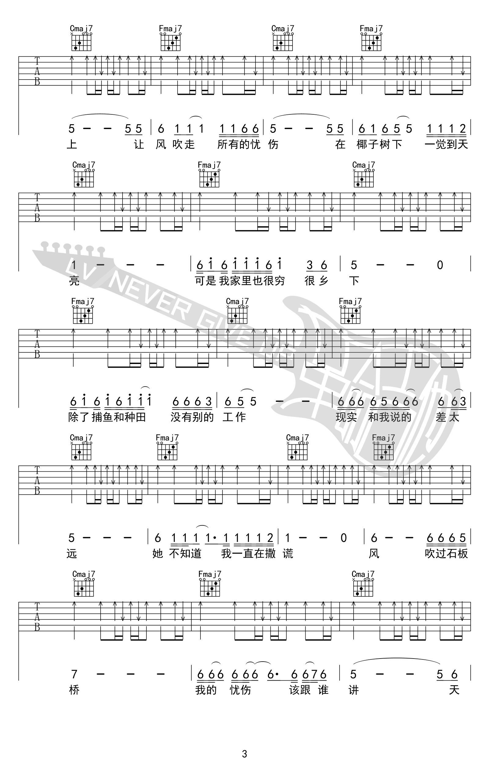 五条人《梦幻丽莎发廊》吉他谱_C调扫弦版