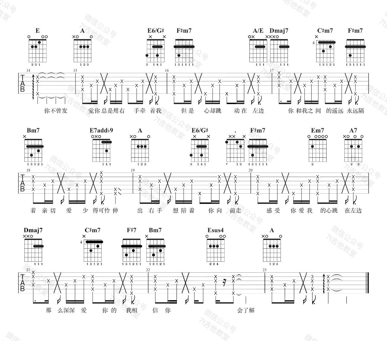 杨丞琳《左边》吉他谱_A调指法原版弹唱谱