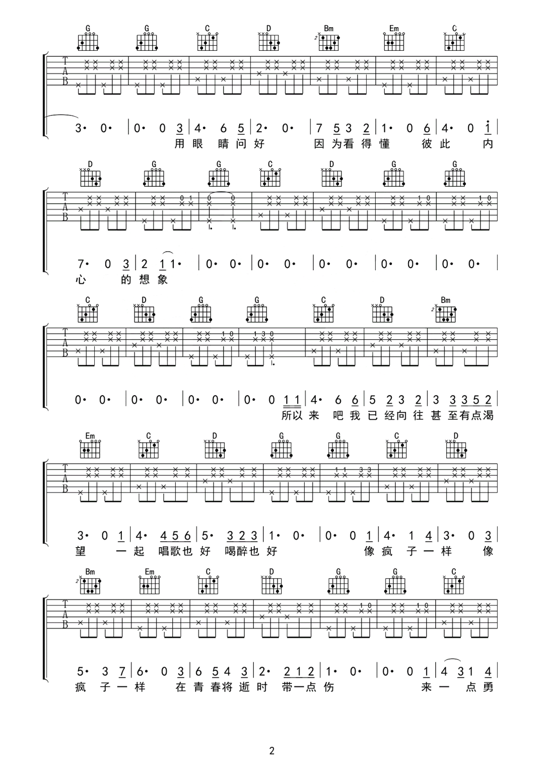 房东的猫《所以来吧》吉他谱_G调指法弹唱谱