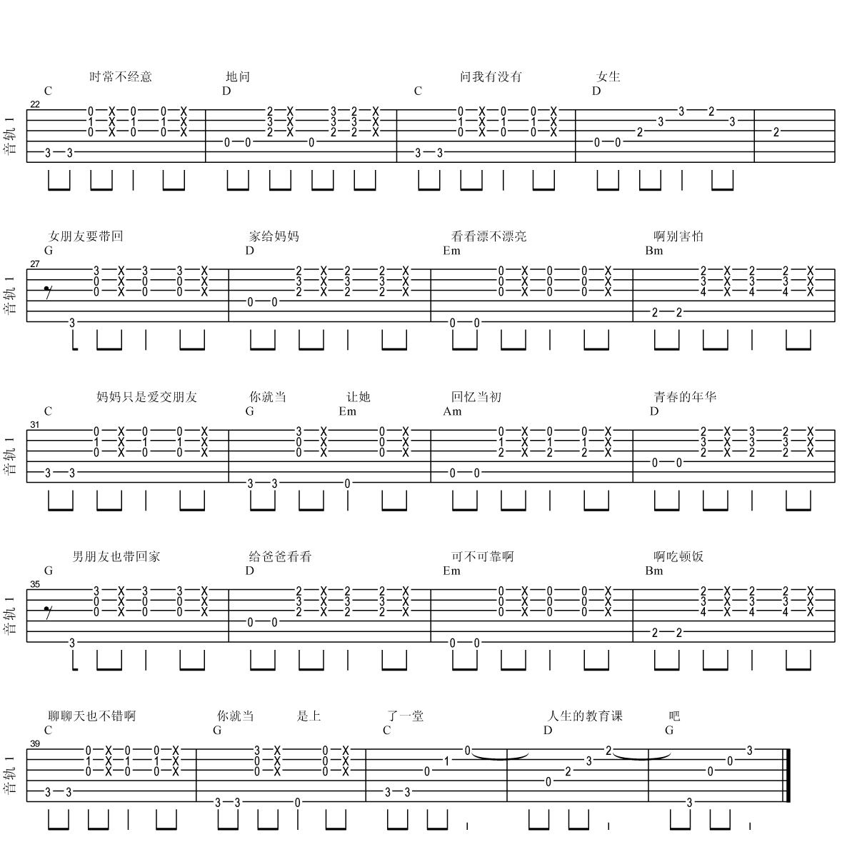 谭杰希《女朋友要带回家》吉他谱_G调原版