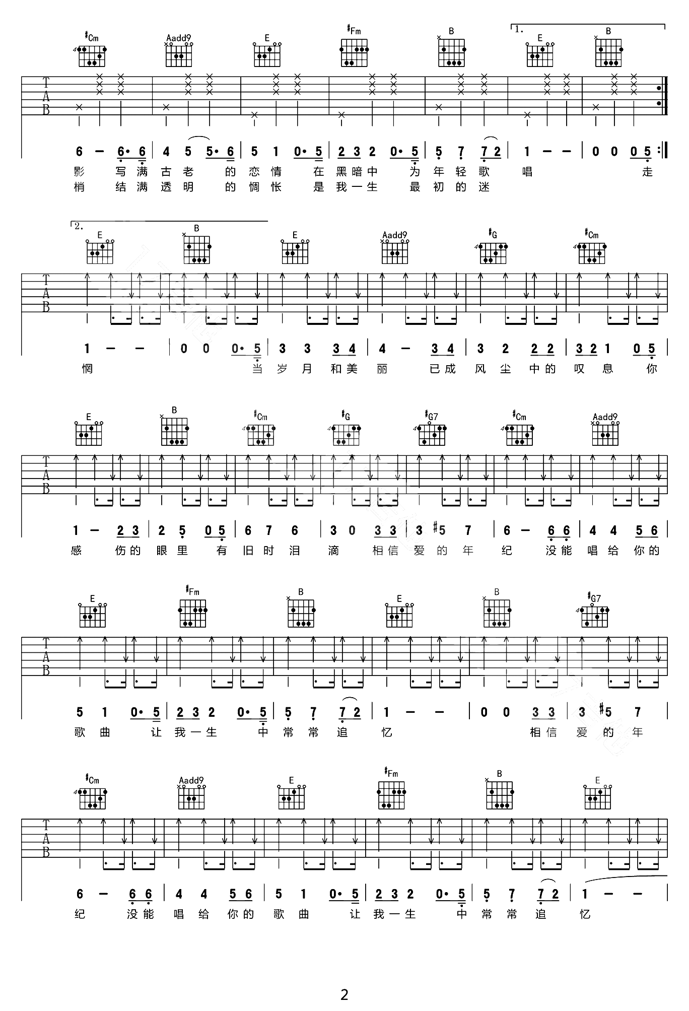 老狼《恋恋风尘》吉他谱_E调指法原版弹唱谱 老狼《恋恋风尘》吉他谱_E调指法原版弹唱谱