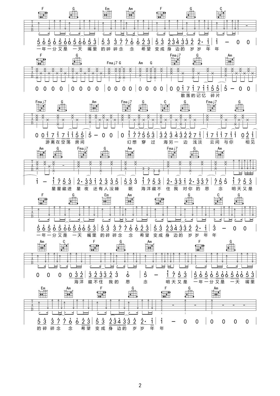 哈利Halleeee《星星失眠》吉他谱_C调指法