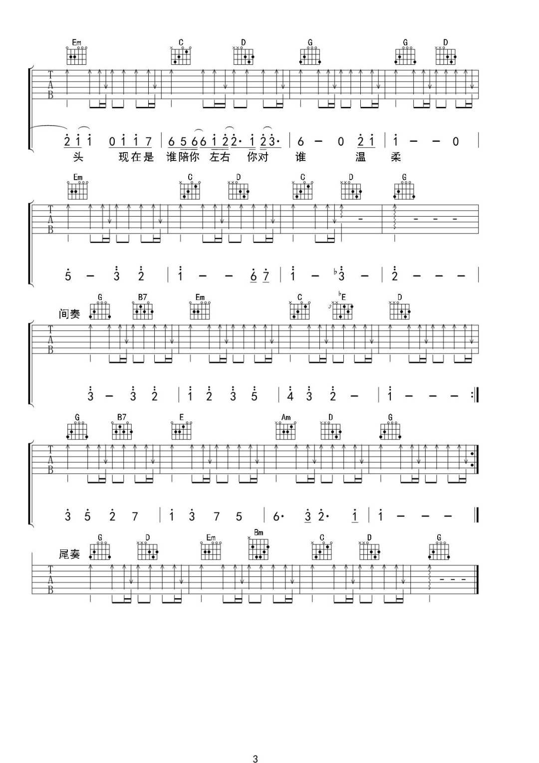 刘崇建《习惯一个人》吉他谱_G调原版弹唱谱 刘崇建《习惯一个人》吉他谱_G调原版弹唱谱