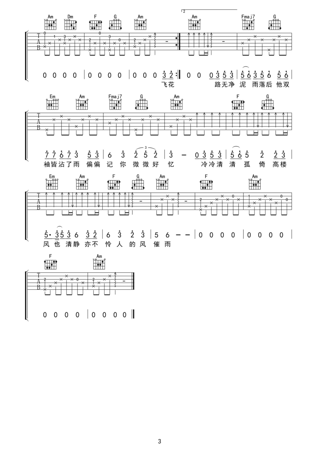 灼夭《风催雨》吉他谱_C调指法原版弹唱谱