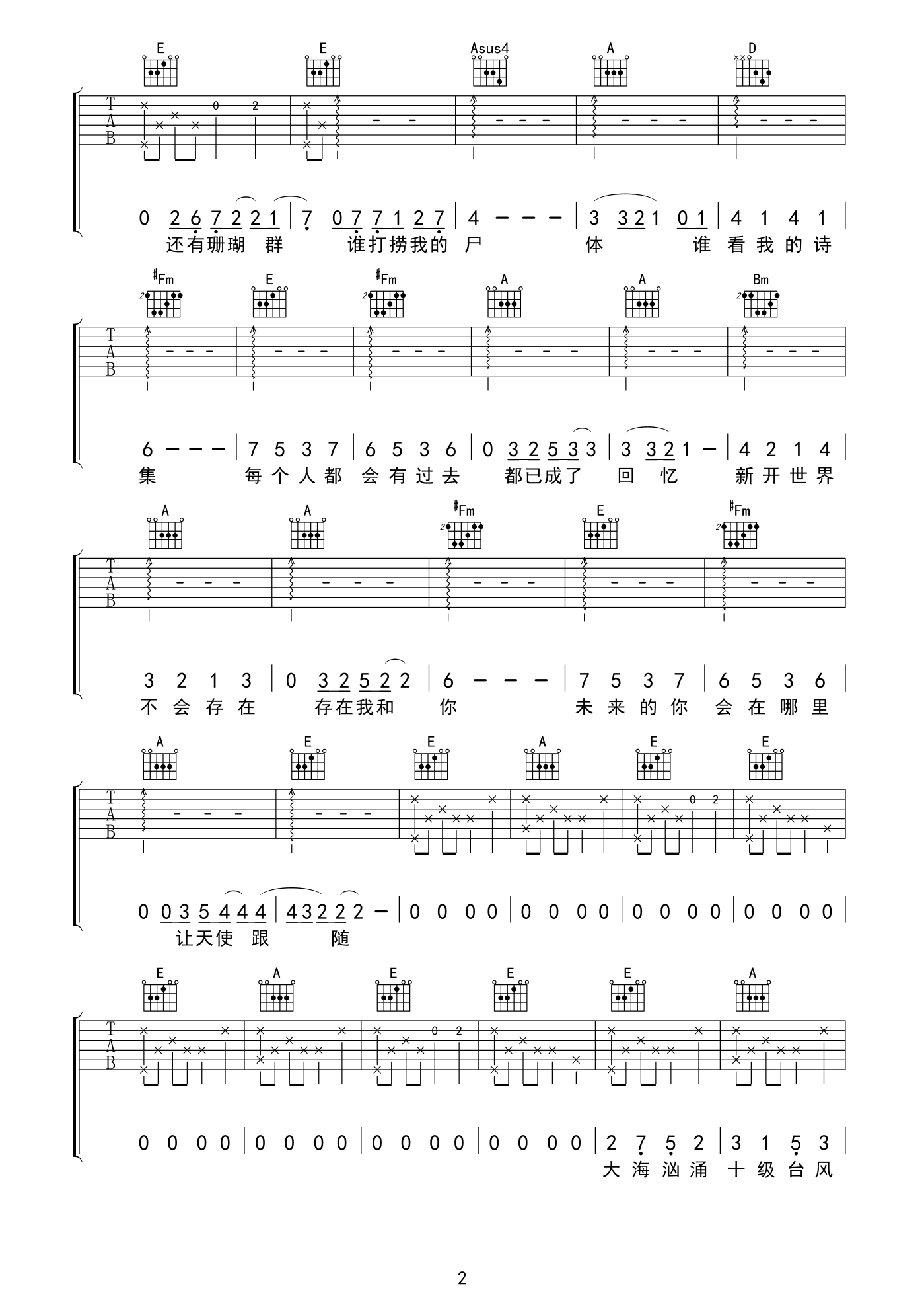 旅行团乐队《悲伤珊瑚群》吉他谱_A调原版弹唱谱