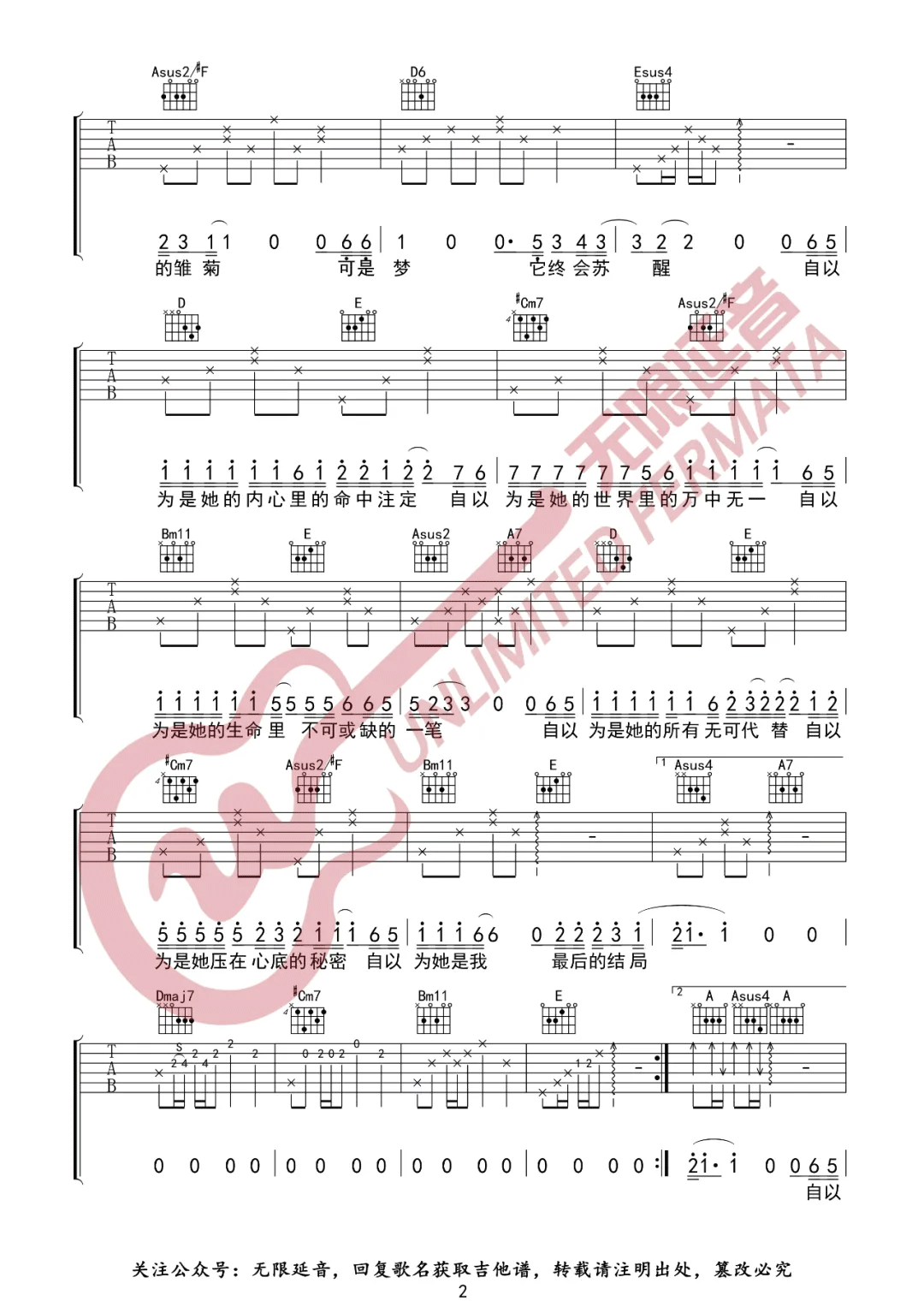 刘大壮《自以为》吉他谱_A调指法弹唱谱