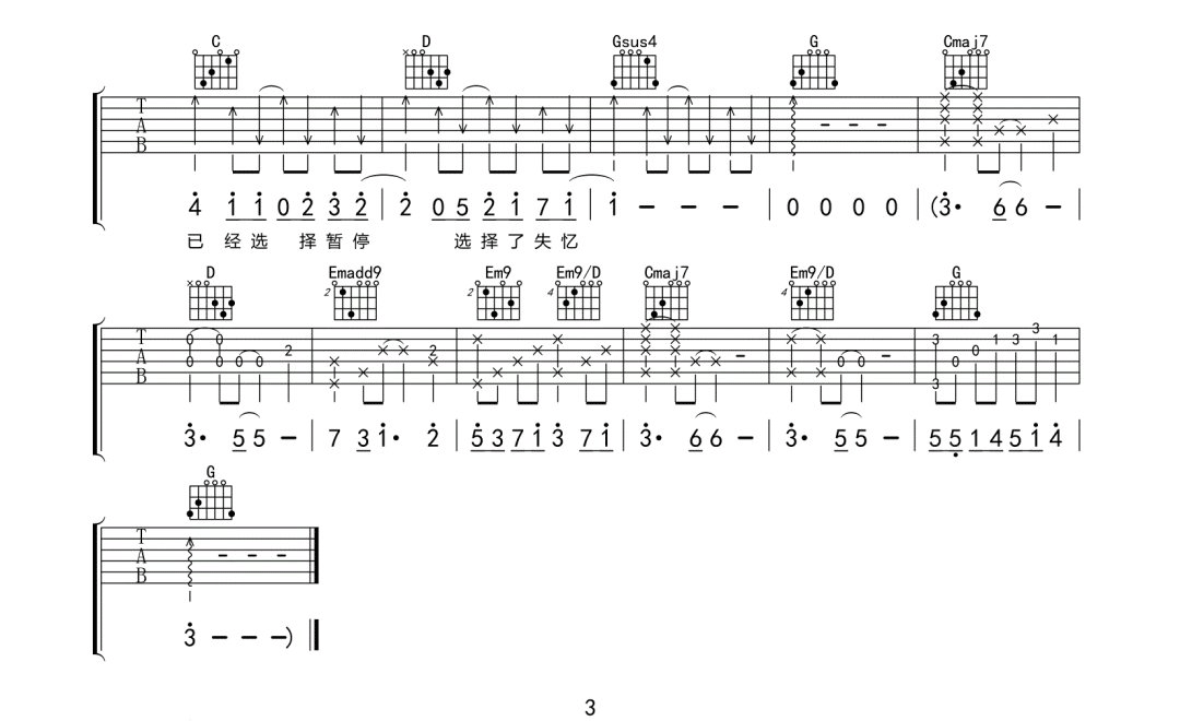 季彦霖《选择失忆》吉他谱_G调指法原版弹唱谱