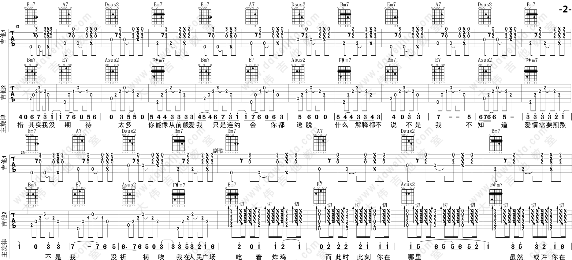 阿肆《我在人民广场吃炸鸡》吉他谱_D调原版