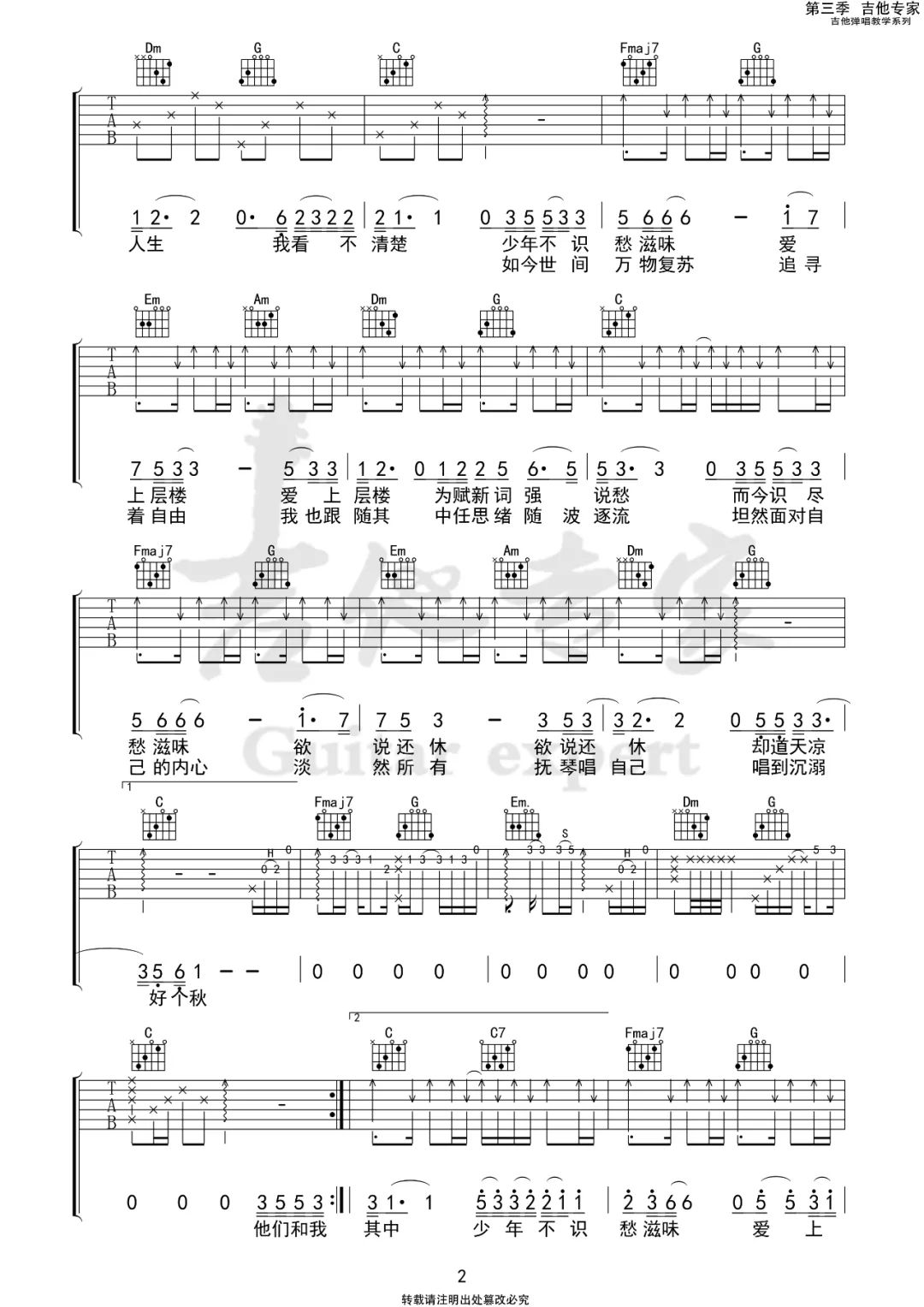 隔壁老樊《少年不识愁滋味》吉他谱_C调原版