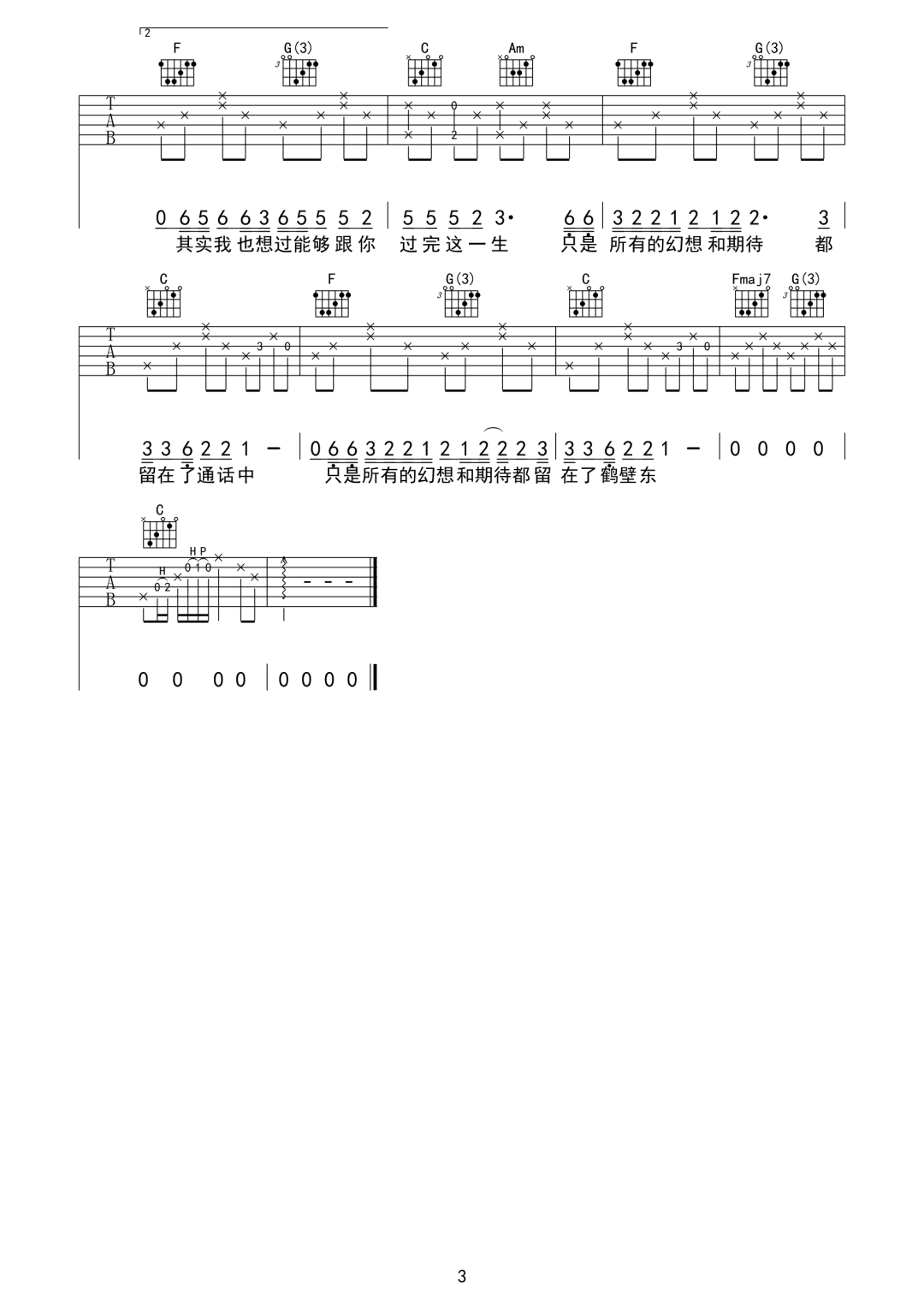 韩蒴《鹤壁东》吉他谱_C调指法原版弹唱谱 韩蒴《鹤壁东》吉他谱_C调指法原版弹唱谱