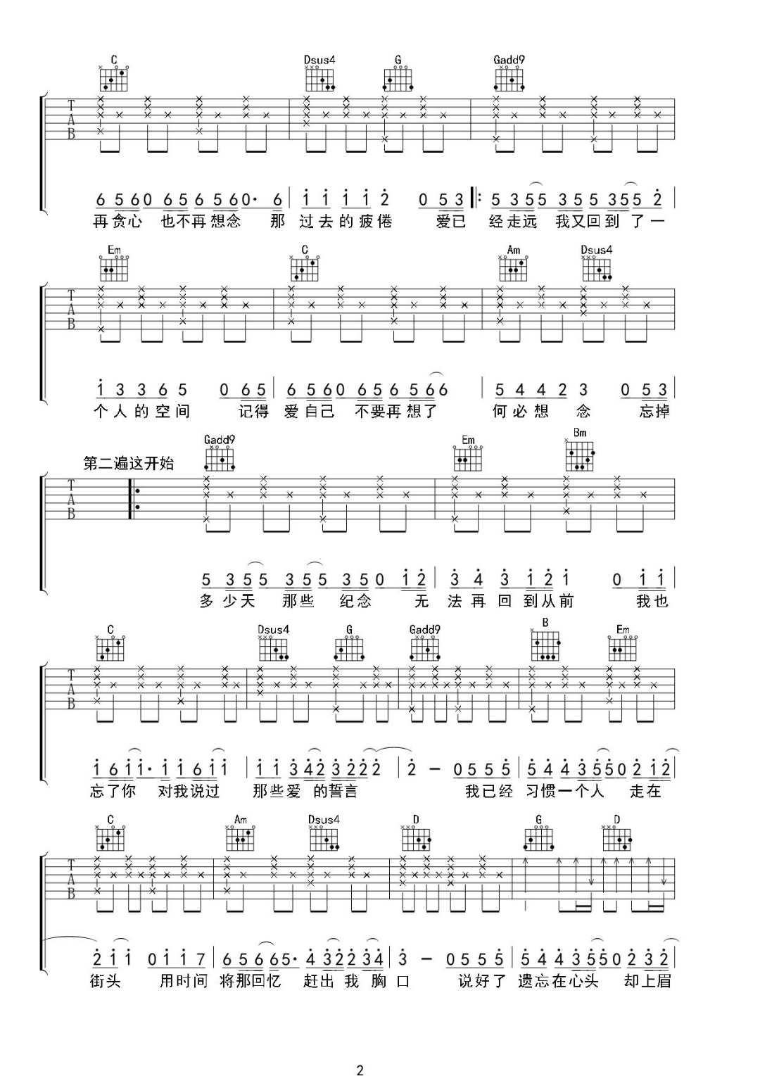 刘崇建《习惯一个人》吉他谱_G调原版弹唱谱 刘崇建《习惯一个人》吉他谱_G调原版弹唱谱