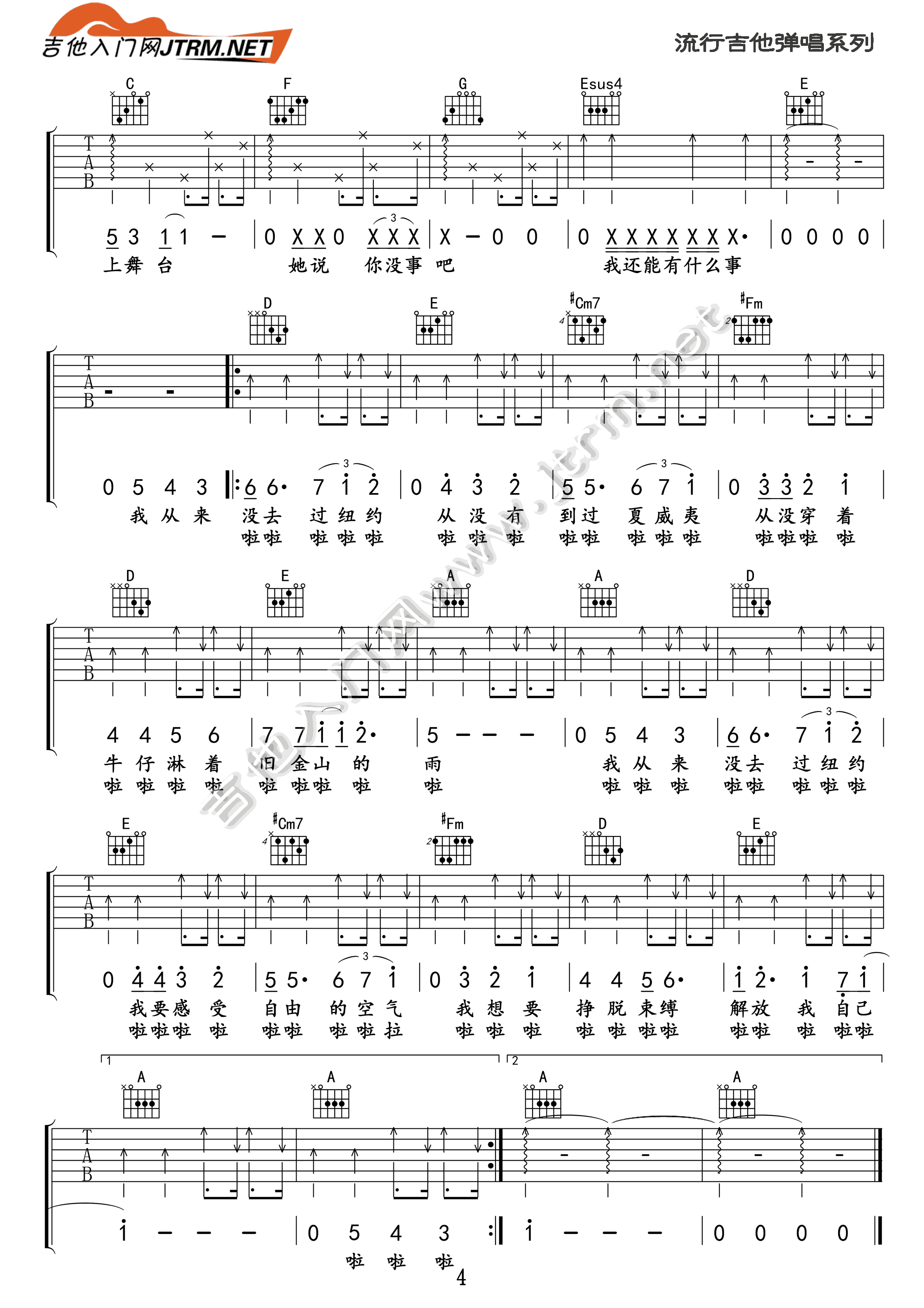 筷子兄弟《我从来没去过纽约》吉他谱_C调原版