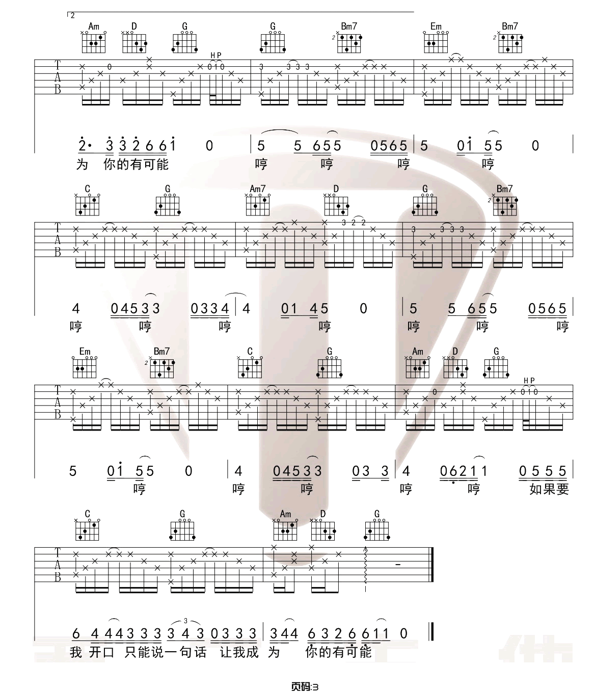 曾轶可《有可能的夜晚》吉他谱_G调指法吉他谱_吉他弹唱示范 曾轶可《有可能的夜晚》吉他谱_G调指法吉他谱_吉他弹唱示范