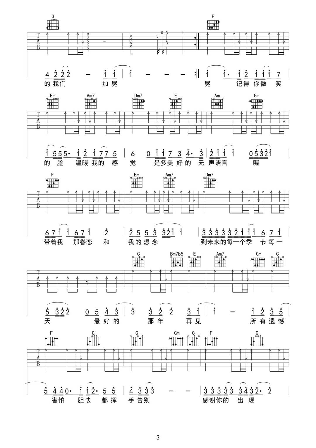 TFBOYS《最好的那年》吉他谱_C调原版弹唱谱