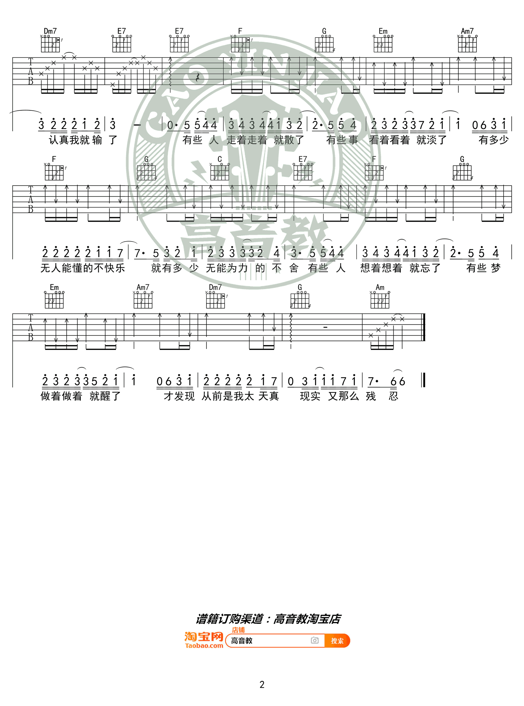 庄心妍《走着走着就散了》吉他谱_C调简单版 庄心妍《走着走着就散了》吉他谱_C调简单版