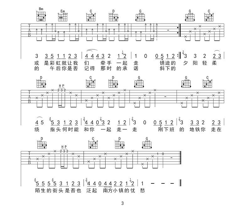 王般若《南方的我北方的你》吉他谱_G调原版 王般若《南方的我北方的你》吉他谱_G调原版