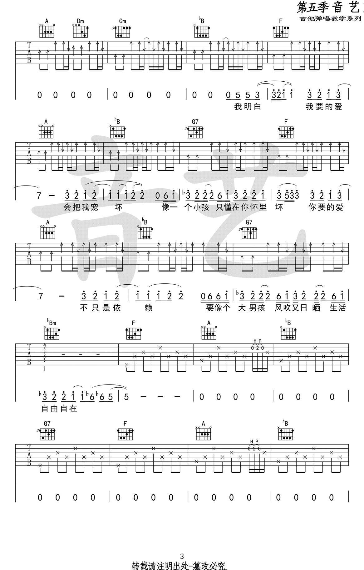 戴佩妮《你要的爱》吉他谱_F调指法弹唱谱 戴佩妮《你要的爱》吉他谱_F调指法弹唱谱