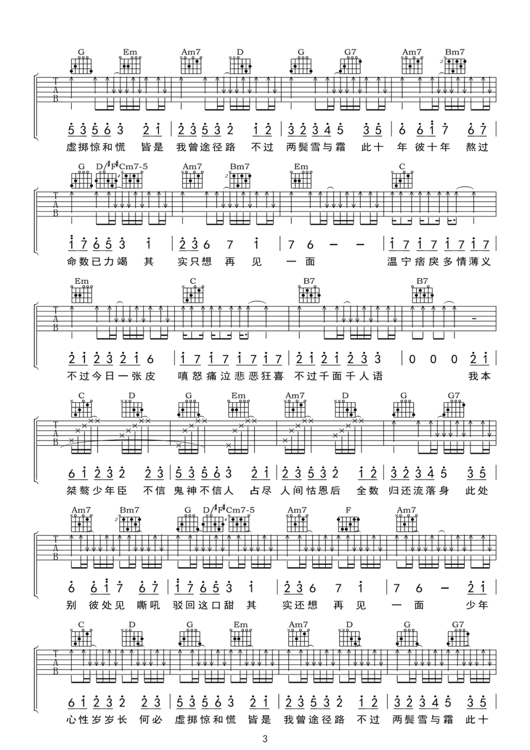 刘宇宁《让酒》吉他谱_G调指法原版弹唱谱 刘宇宁《让酒》吉他谱_G调指法原版弹唱谱