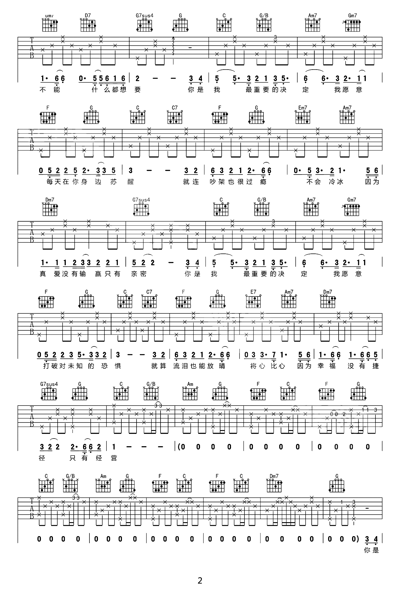 范玮琪《最重要的决定》吉他谱_C调原版弹唱谱