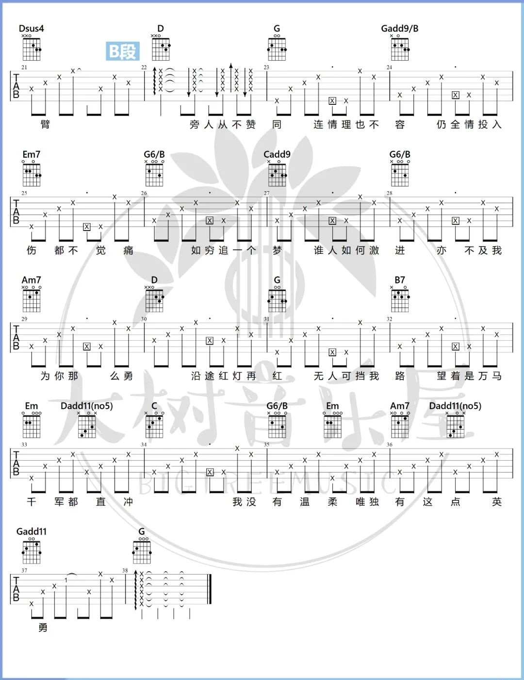 杨千嬅《勇》吉他谱_《勇》G调指法原版弹唱谱