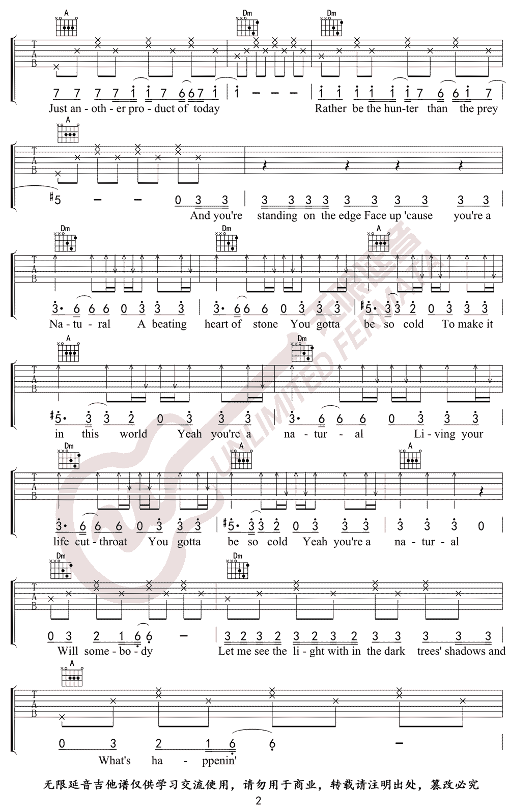 Imagine Dragons《Natural》吉他谱_F调原版