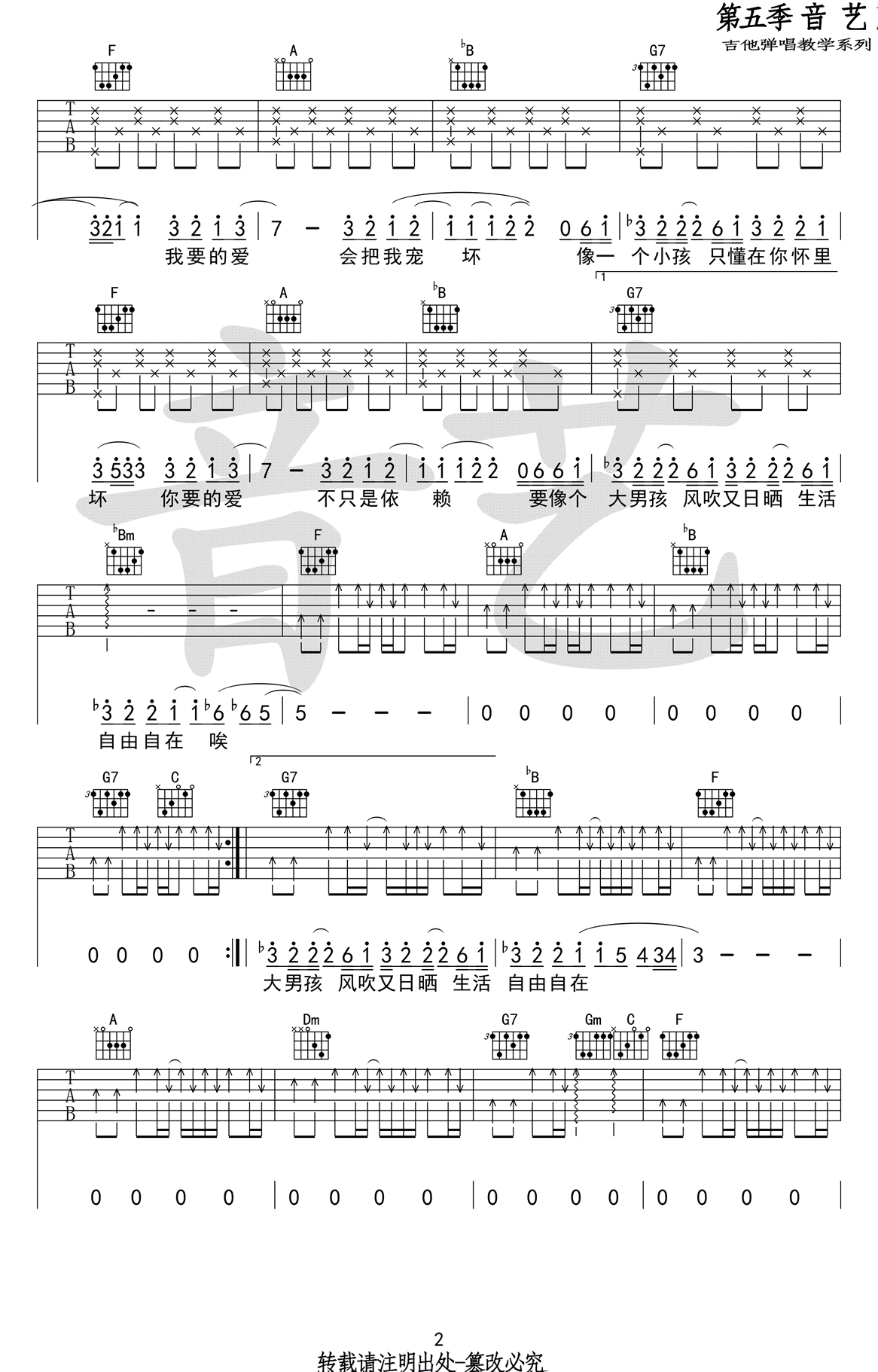 戴佩妮《你要的爱》吉他谱_F调指法弹唱谱 戴佩妮《你要的爱》吉他谱_F调指法弹唱谱
