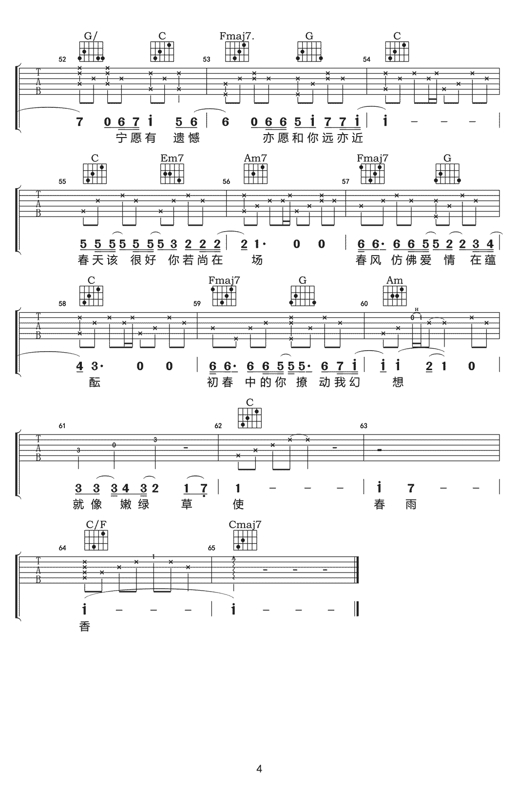 张国荣《春夏秋冬》吉他谱_C调指法简单版