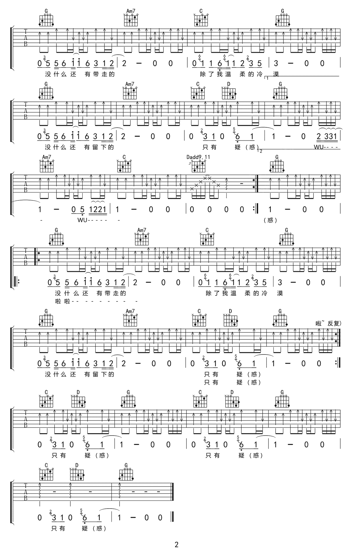 丢火车乐队《角落》吉他谱_G调指法原版弹唱谱 丢火车乐队《角落》吉他谱_G调指法原版弹唱谱